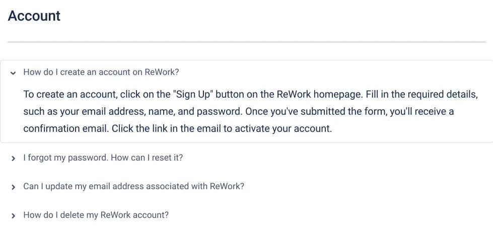 FAQs organised into collapsible sections