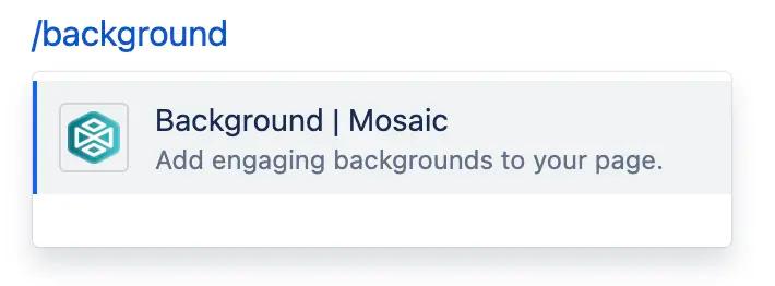 The Background macro shortcut typed on a Confluence page