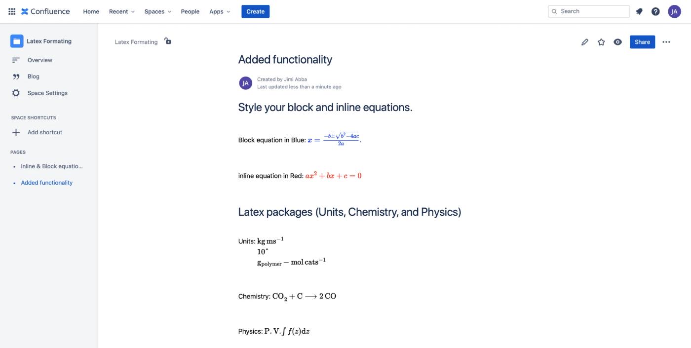 A screenshot of several LaTeX equations in a Confluence page