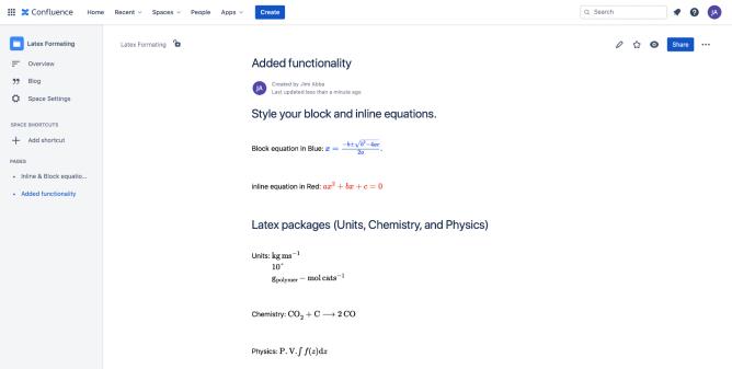 A screenshot of several LaTeX equations in a Confluence page