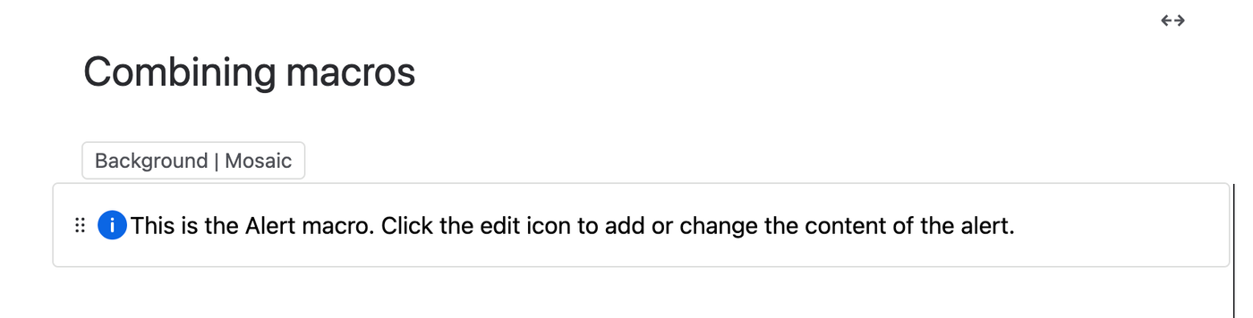 A screenshot of an Alert macro within a Background macro in Confluence page edit mode