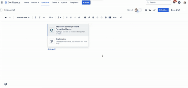 A GIF showing a user creating an interactive banner in Confluence