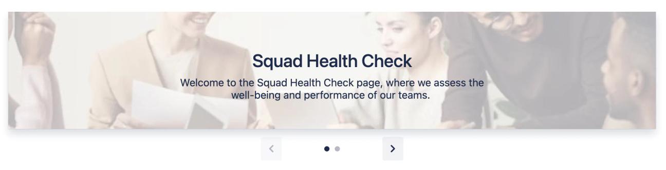 The header section of Mosaic's Squad Health Check example page on Confluence with an Interactive Banner.