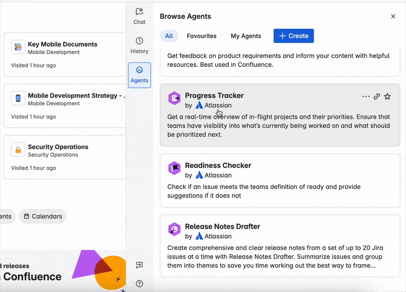 Animated GIF of a user interacting with a Rovo Agent via the chat menu