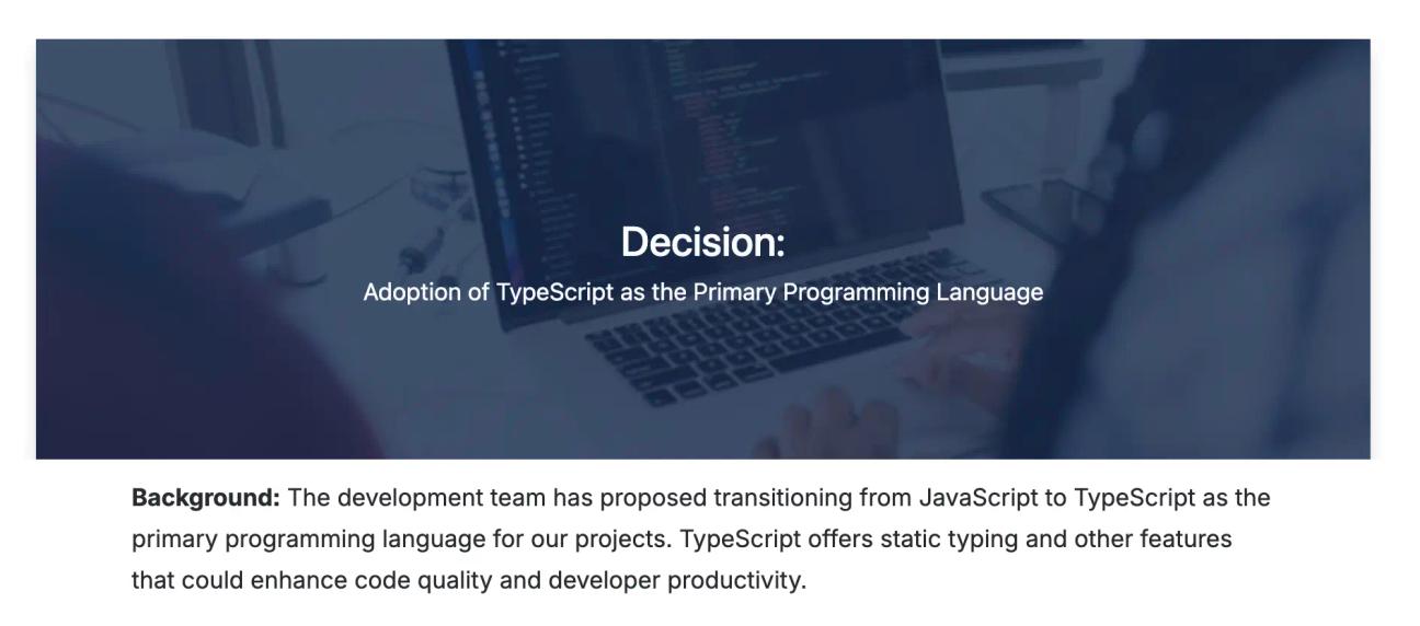 A screenshot of the banner and background section of the DACI decision-making template
