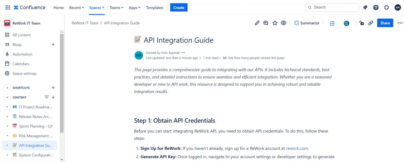 A screenshot of the Confluence interface