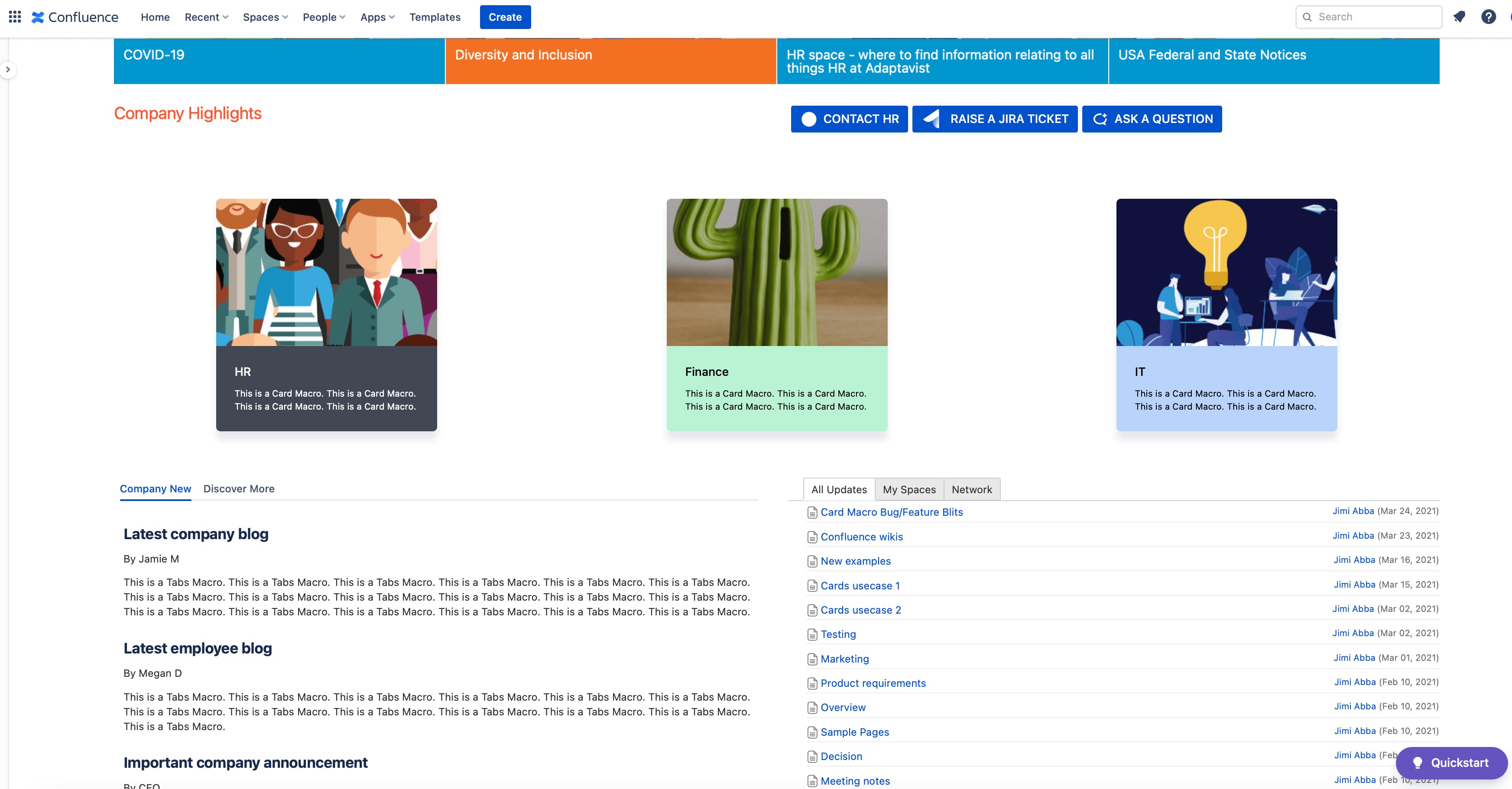 A screenshot of a company wiki in Confluence