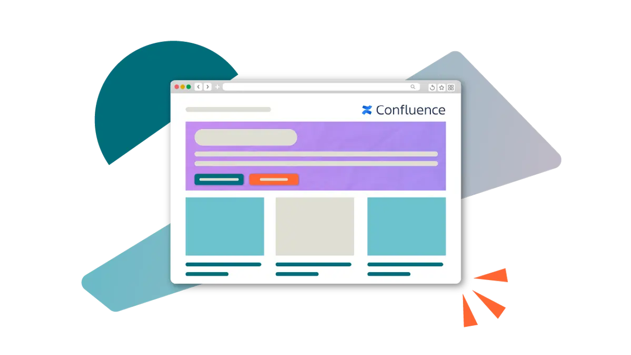 A stylised Confluence page with colourful sections and buttons