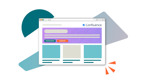 A stylised Confluence page with colourful sections and buttons