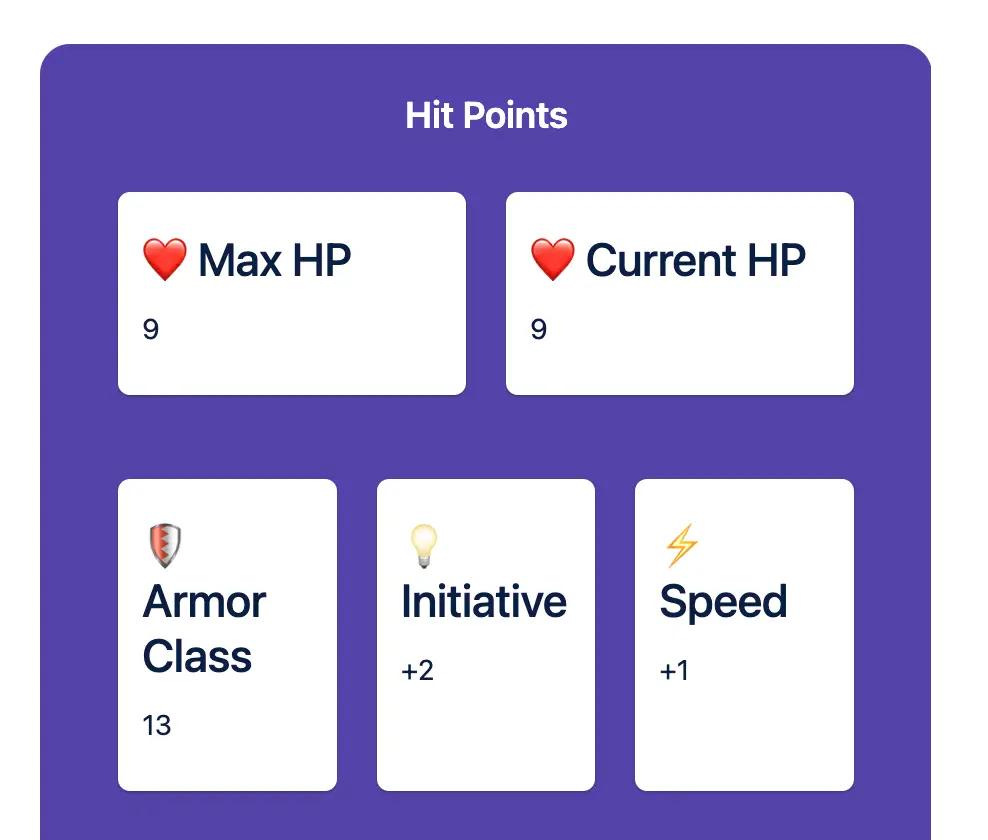A screenshot of the Hit Points section of the Fantasy Character Sheet template