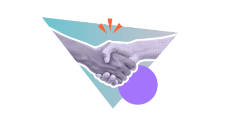 A close up of two people shaking hands inside a triangle