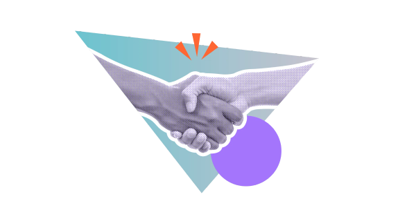 A close up of two people shaking hands inside a triangle