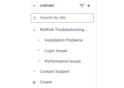 A screenshot of a hierarchical list of pages in a Confluence page tree
