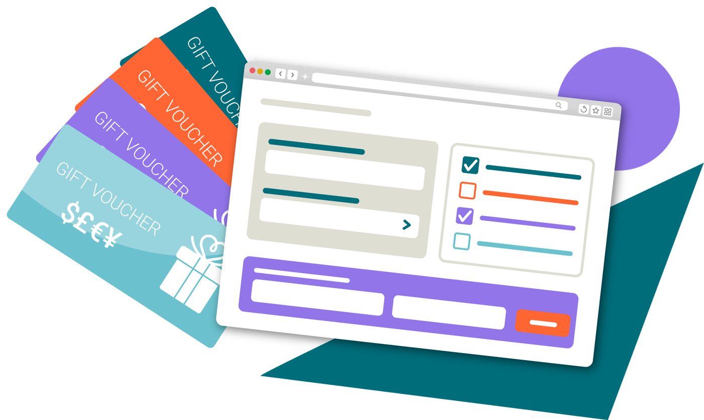 Illustration showing a review page and vouchers