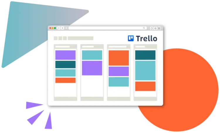 A browser window showing a Trello board stylised in Kolekti's brand colours