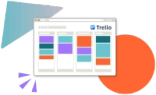 A stylised Trello board with items in Kolekti colours