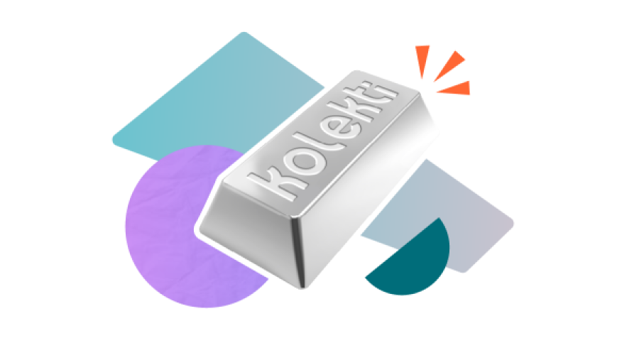 Rendering of a platinum bar with the Kolekti logo imprinted