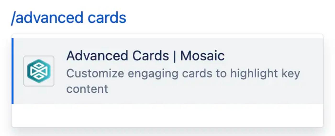 A screenshot of the keyboard shortcut for the Advanced Cards macro in Confluence