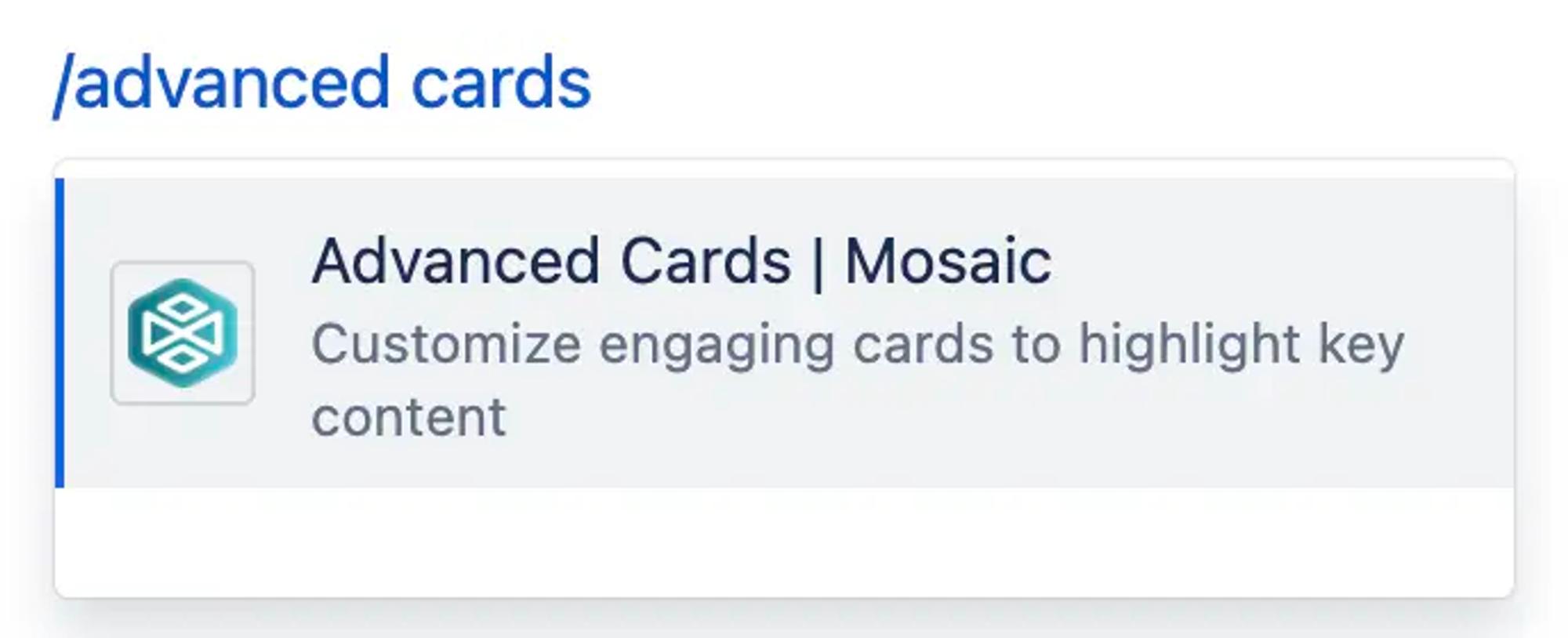 The shortcut for the Advanced Cards macro on a Confluence page