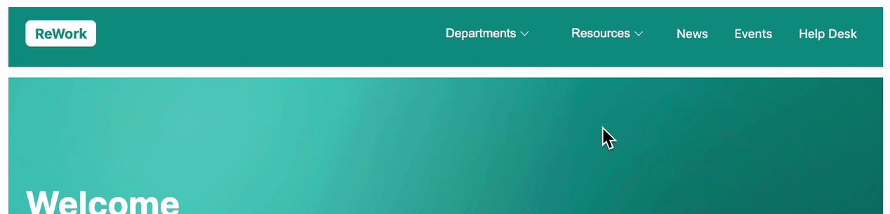 Animated GIF showing a navigation bar in Confluence. The user is hovering over one element in the menu to display a drop-down menu.