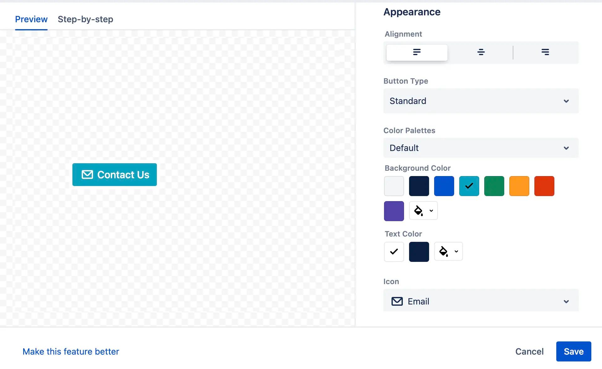 A screenshot of the button editor window in Confluence