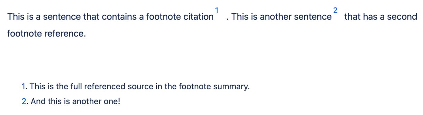 Two sentences with in-text references and a footnote summarising the sources below