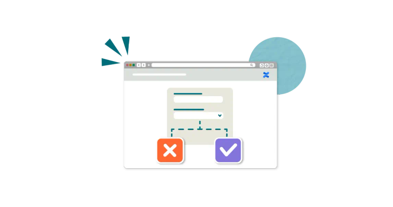 A browser window showing a conditional field in Confluence on a stylised background