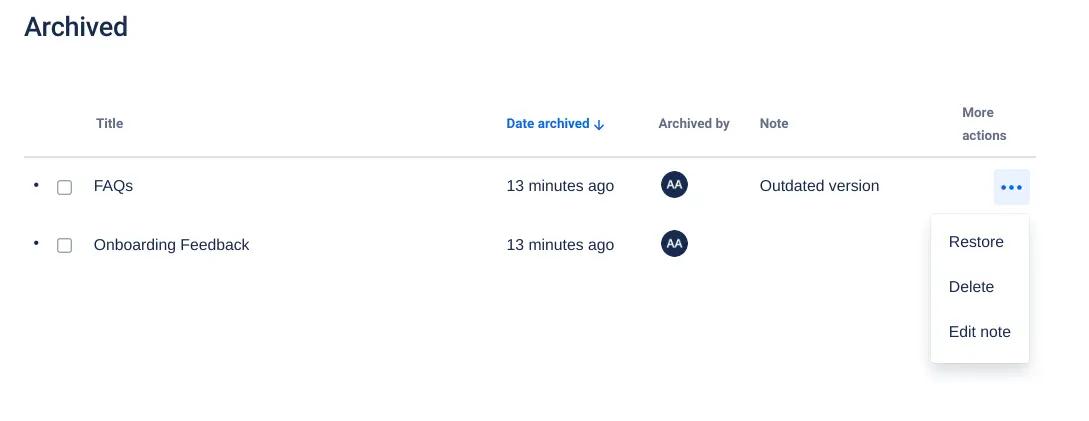 A list of archived pages in a Confluence space