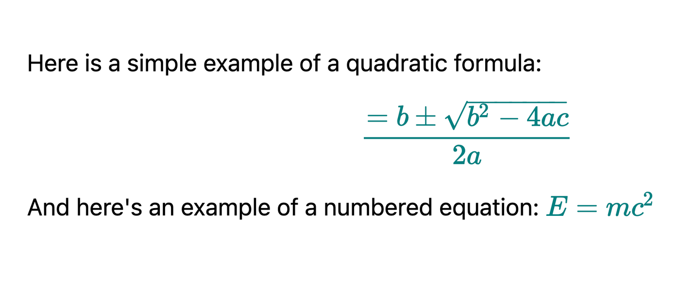 A quadratic formula and a numbered equation using LaTeX