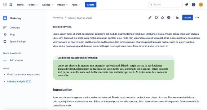 A screenshot of a page highlighting key content in Confluence