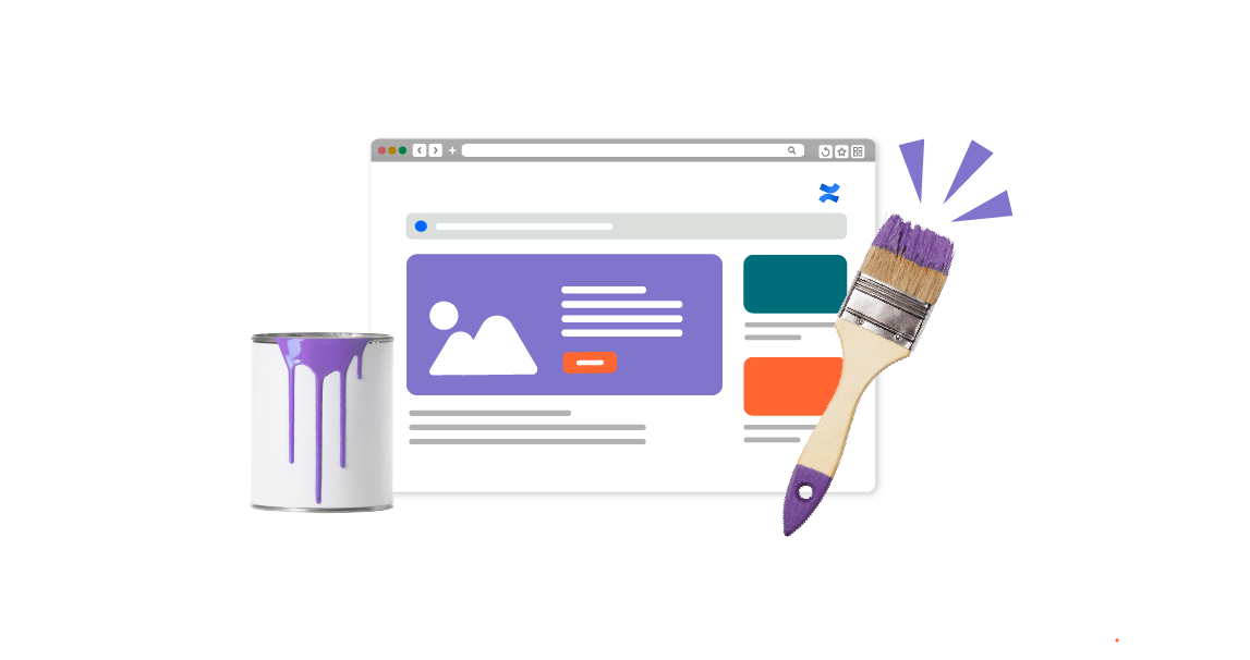 A Confluence page behind a paint brush and tin of purple paint