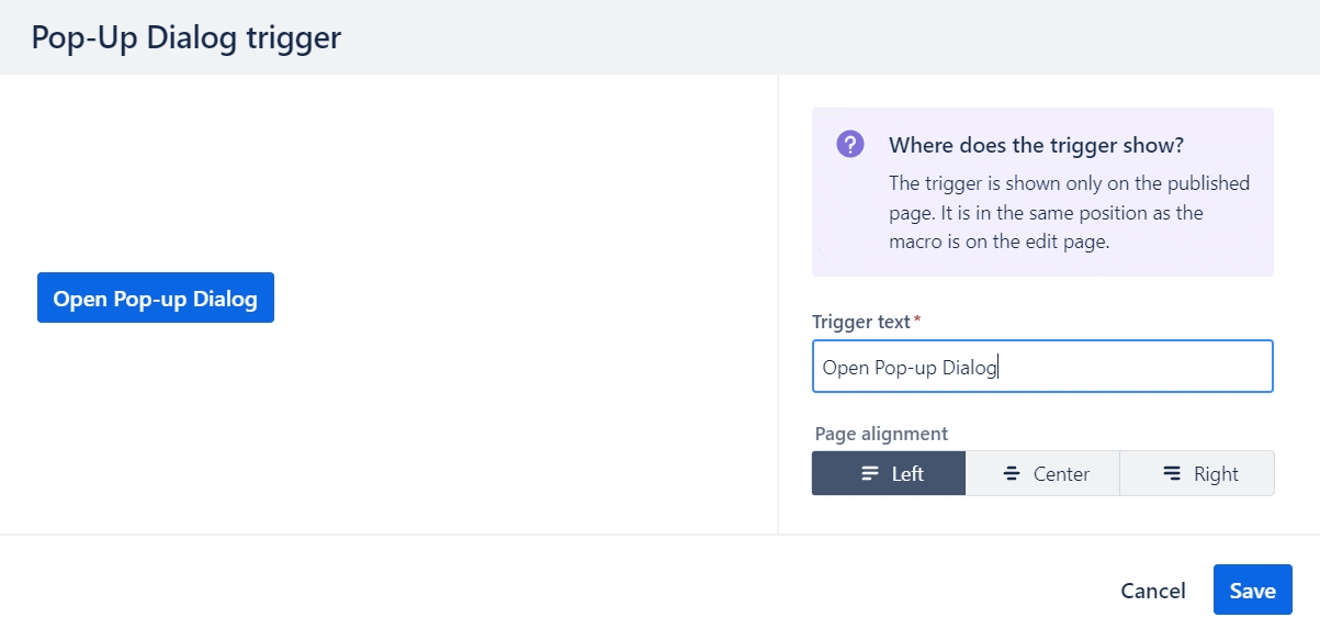 GIF of a user typing in the trigger text for a pop-up dialog