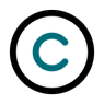 A copyright symbol with a teal C