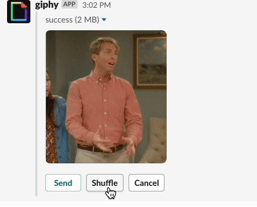 A gif showing different success gifs using giphy in Slack