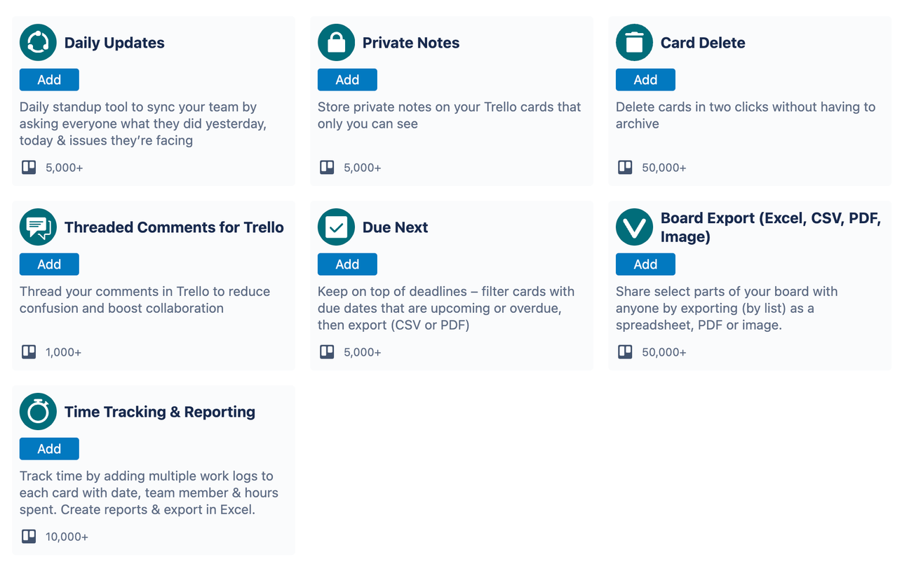 All Kolekti Power-Ups in the Trello marketplace