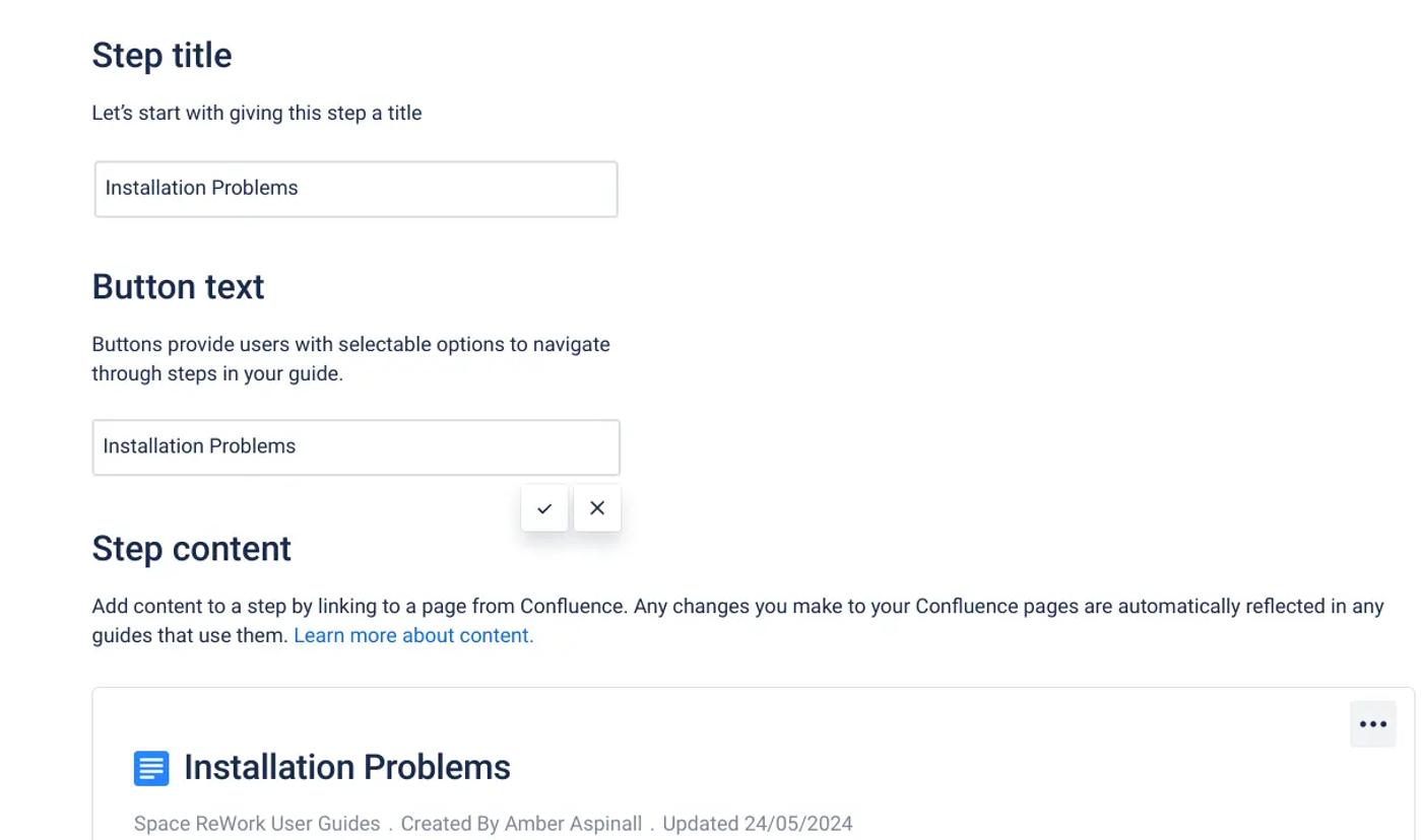 Details for a step in a user guide within Guided Pathways for Confluence