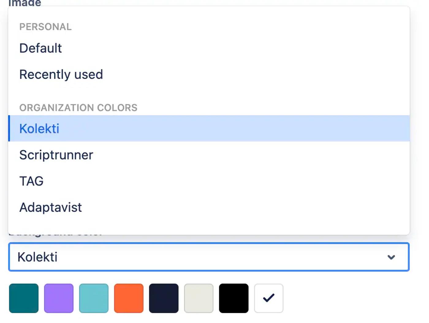 The alert colour customisation options, including Kolekti brand colours