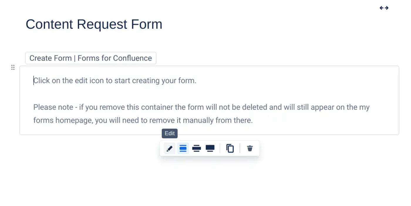 The Content Request Form page in Confluence with the Edit button highlighted