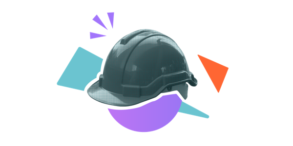 A hard hat surrounded by colourful shapes
