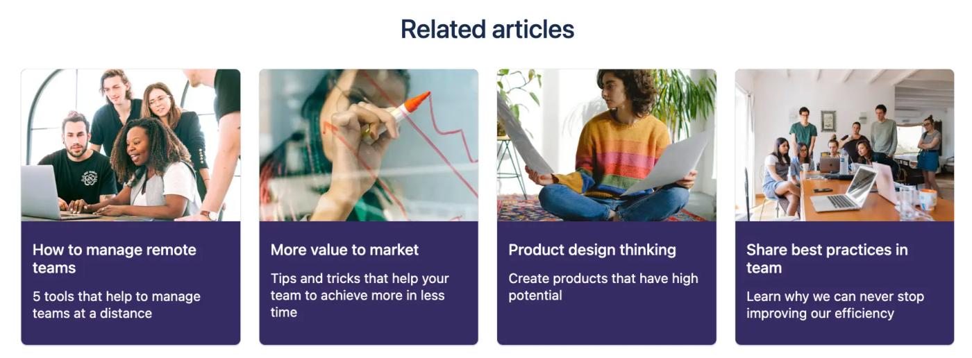 Related articles on a Confluence blog post template using the Advanced Cards macro