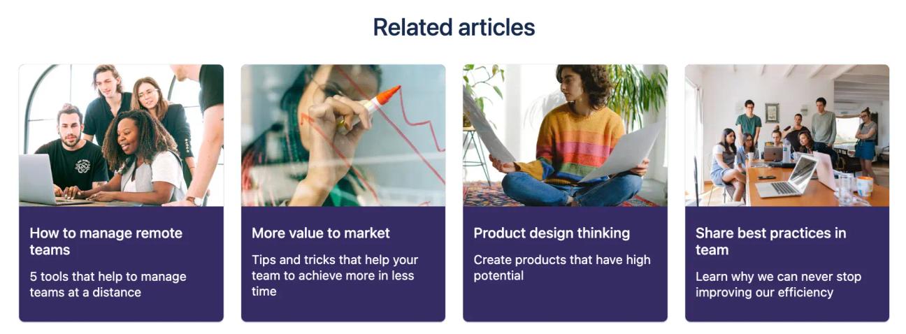 Related articles on a Confluence blog post template using the Advanced Cards macro