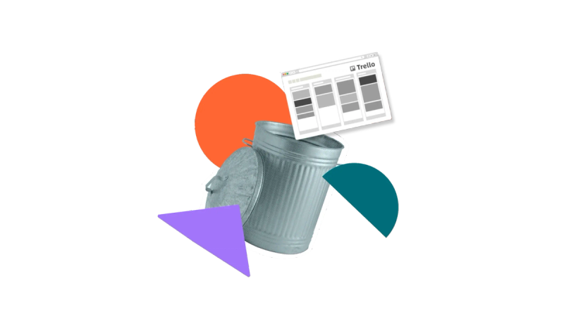 Trello cards going inside a trash can