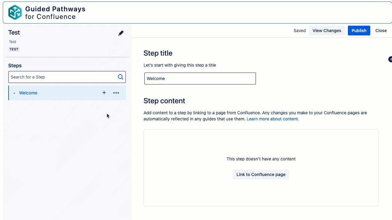 A gif showing a user creating an onboarding manual in Confluence with Guided Pathways