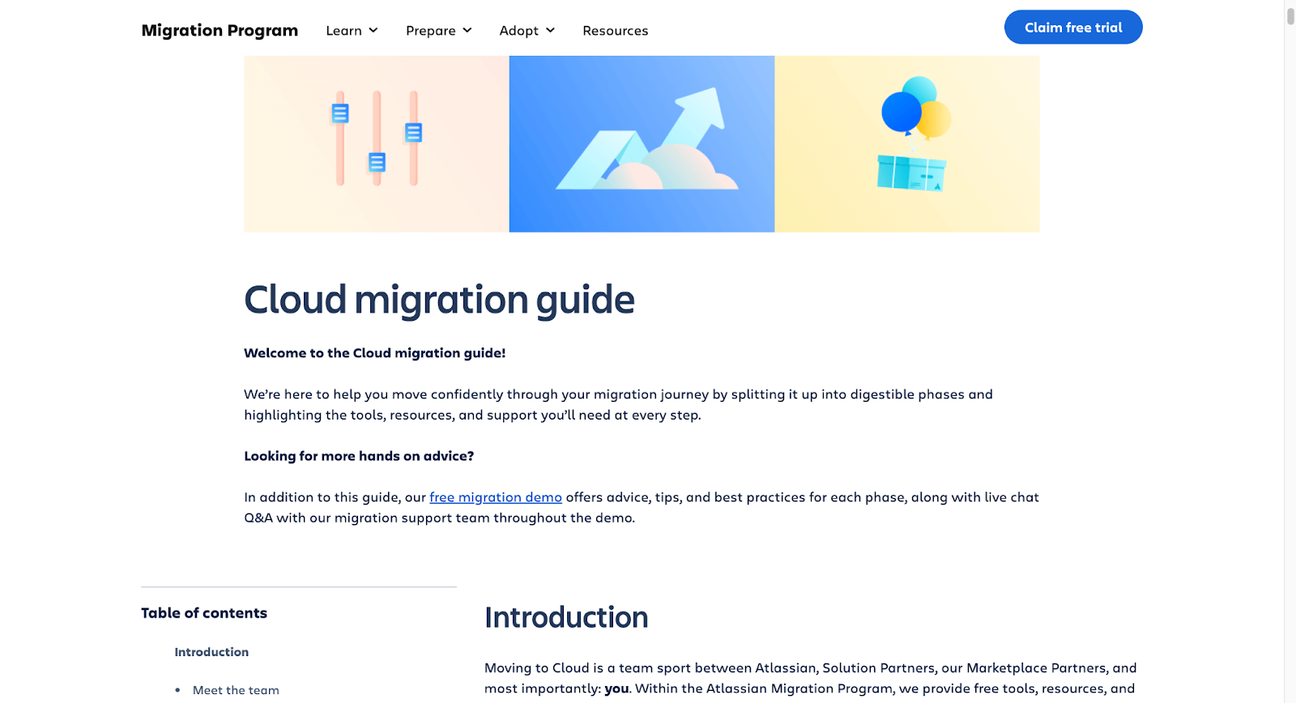 Screenshot of Atlassian's Cloud migration guide webpage