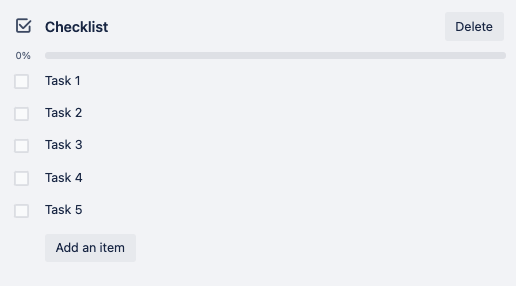 A screenshot of a checklist on a Trello card with multiple items