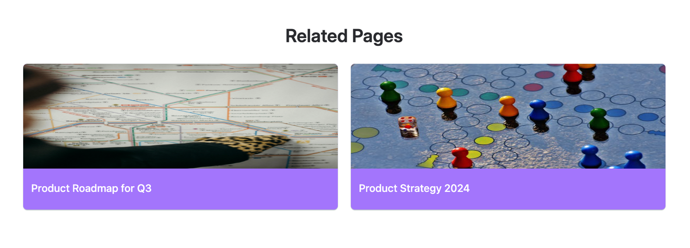 Two cards side-by-side with links to related pages