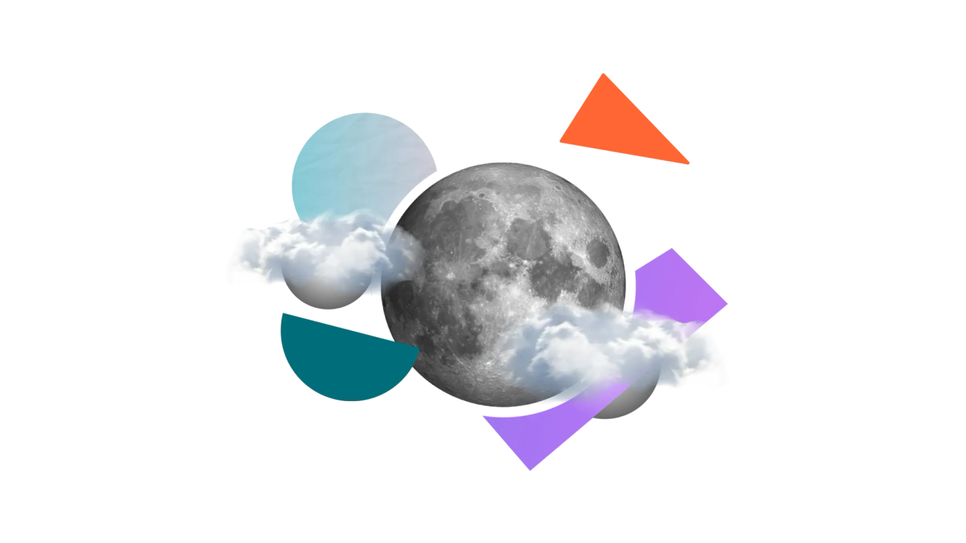 A full moon with clouds on a dark blue background