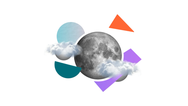 A full moon with clouds on a dark blue background