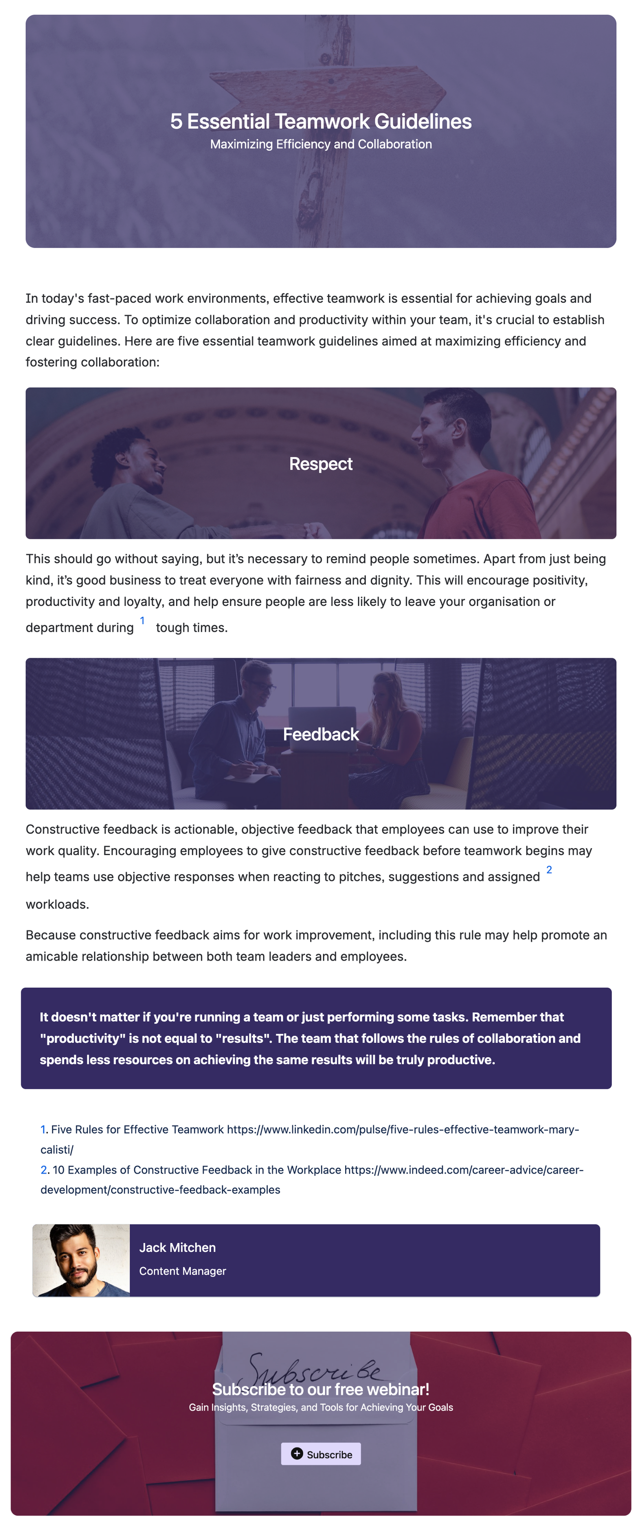 Screenshot of a Confluence page with backgrounds acting as section headers and footnotes for cited references