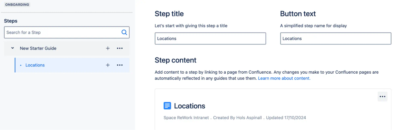 Details for a step in a user guide within Guided Pathways for Confluence